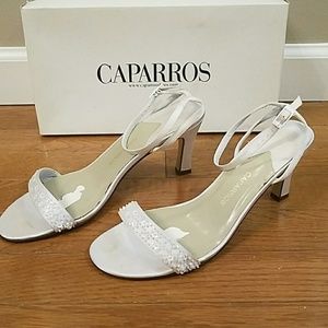 Caparros white beaded/sequin strappy heal 7.5